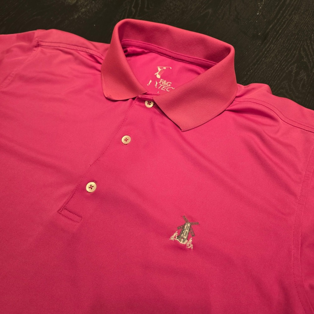 F&G Tech Mens Golf Polo Shirt Pink National Golf Links Performance Stretch Large